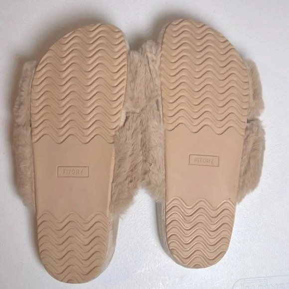 Fitory Open Toe Slipper With Cozy Lining, Faux Rabbit Fur Cork Slide - Size 8 - Picture 3 of 5
